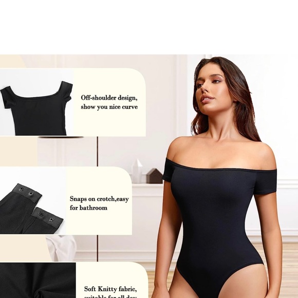 Off shoulder Short Sleeve Tank top Bodysuit - Picture 2 of 5